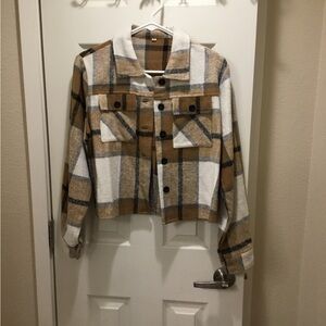 Amazon Plaid Brown and White Women's Utility Jacket